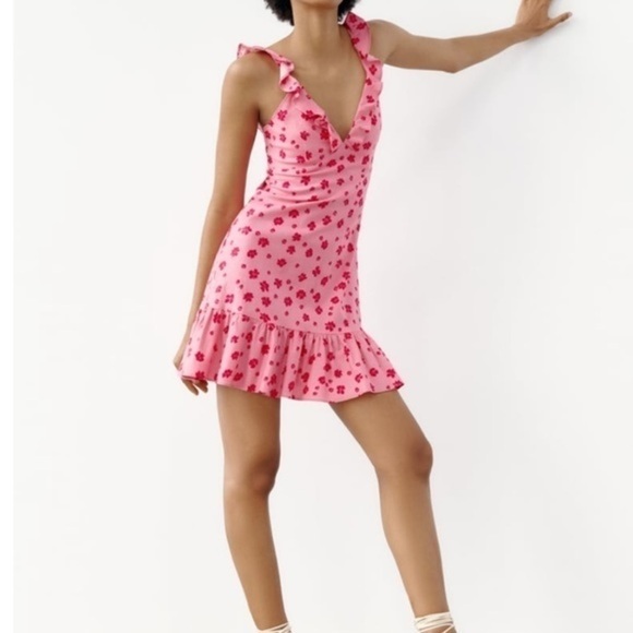 New Zara Linen Blend Print Floral Print Dress - Picture 7 of 14